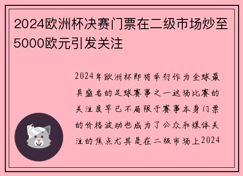 2024欧洲杯决赛门票在二级市场炒至5000欧元引发关注